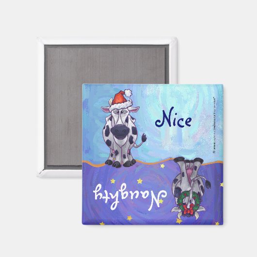Naughty of Nice Koe Kerstwasmachine Magnet (Voorkant / Achterkant)
