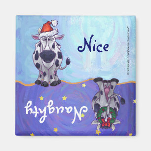Naughty of Nice Koe Kerstwasmachine Magnet
