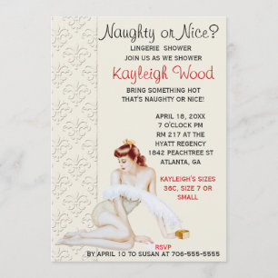 Naughty of Nice Lingerie Shower Invitation Kaart