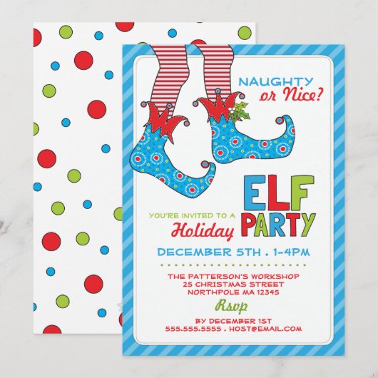 Naughty of Nice Magic Elf Holiday Party Invitation Kaart (Voorkant / Achterkant)