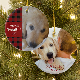 Naughty of Nice Pet Photo Red Pset Persoonlijk Keramisch Ornament