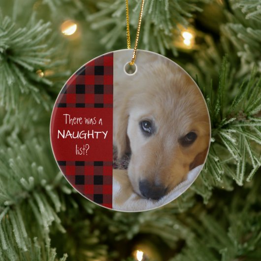 Naughty of Nice Pet Photo Red Pset Persoonlijk Keramisch Ornament (Boom)