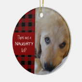 Naughty of Nice Pet Photo Red Pset Persoonlijk Keramisch Ornament (Links)
