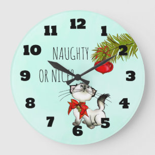 Naughty of Nice Playful Kitty Cat Kerstmis Grote Klok