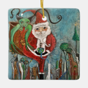 Naughty of Nice Santa and Krampus Art Keramisch Ornament