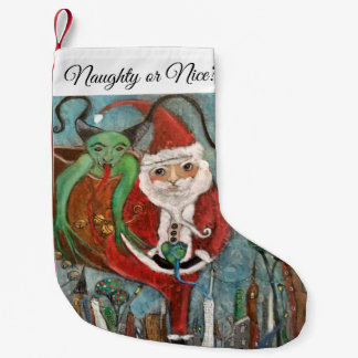 Naughty of Nice Santa and Krampus Art Small Christ Kleine Kerstsok