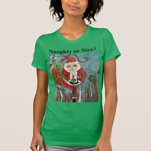 Naughty of Nice Santa and Krampus Art T-Shirt (Voorkant)