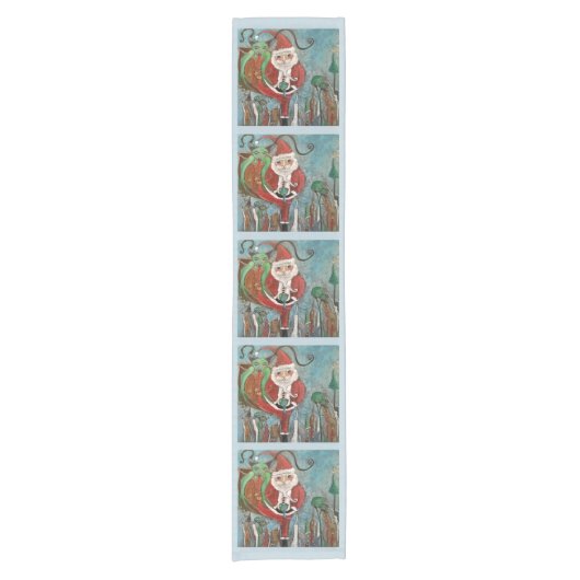 Naughty of Nice Santa and Krampus Art Table Runner Korte Tafelloper (Voorkant)