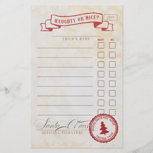 Naughty of Nice Santa Claus Checklist Briefpapier (Voorkant)