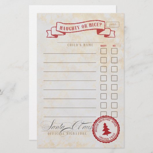 Naughty of Nice Santa Claus Checklist Briefpapier (Voorkant / Achterkant)