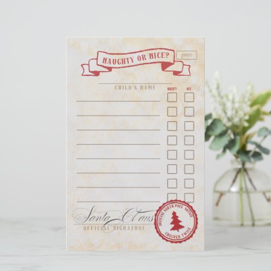 Naughty of Nice Santa Claus Checklist Briefpapier (Staand voorkant)