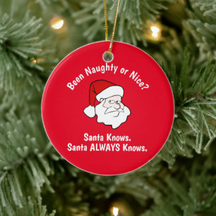 Naughty of Nice Santa Red Keramisch Ornament