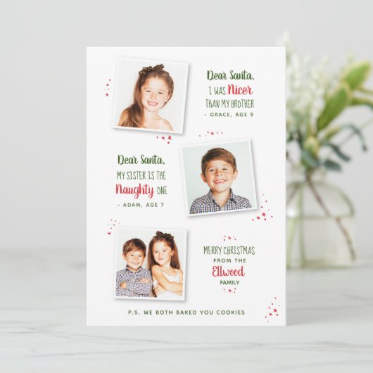 Naughty of Nice Sibling Funny Kerstmis Kaart (Staand voorkant)