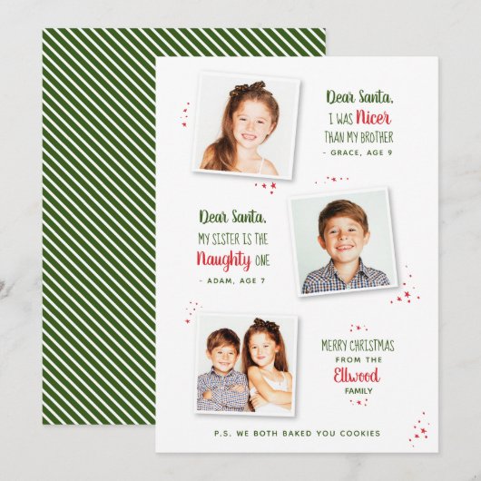 Naughty of Nice Sibling Funny Kerstmis Kaart (Voorkant / Achterkant)