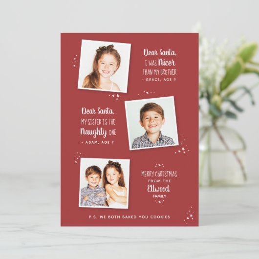 Naughty of Nice Sibling Funny Kerstmis Kaart (Staand voorkant)