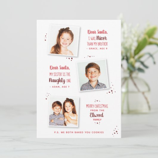 Naughty of Nice Sibling Funny Kerstmis Kaart (Staand voorkant)