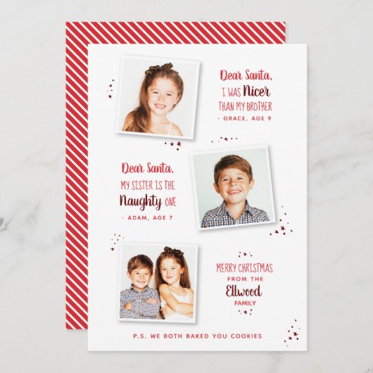 Naughty of Nice Sibling Funny Kerstmis Kaart (Voorkant / Achterkant)