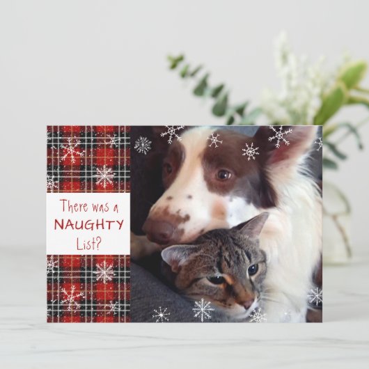 Naughty of Nice Snowflake Red Pset Your Greeting Feestdagenkaart (Staand voorkant)