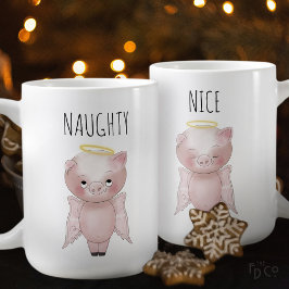 Naughty or Nice Cute Holiday Angel Pig Cartoon Koffiemok