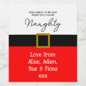 Naughty or Nice? Funny Christmas Santa suit Wijn Etiket (Enkel label)