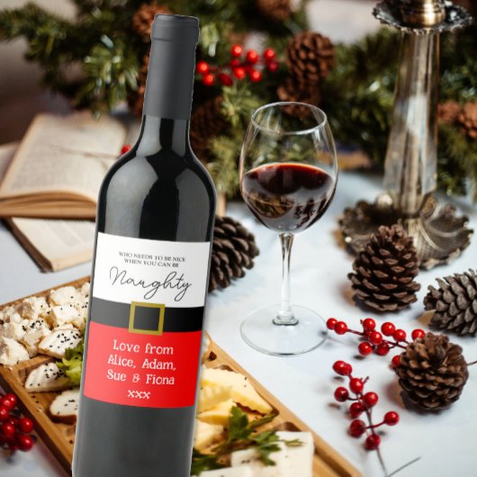 Naughty or Nice? Funny Christmas Santa suit Wijn Etiket