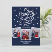 Naughty or Nice Funny Cute Sibling Family 3 Photo  Feestdagenkaart (Staand voorkant)