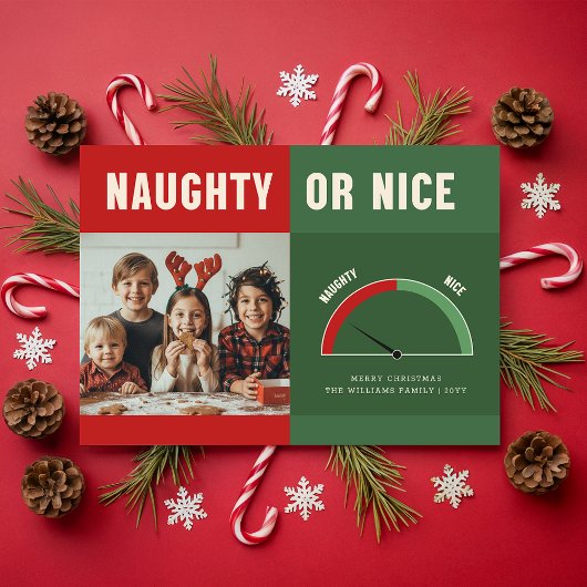 Naughty or Nice | Funny Family Kid Photo Christmas Feestdagenkaart
