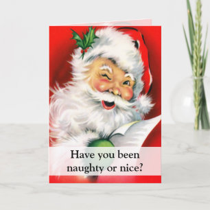 Naughty or Nice Winking Santa Greeting Feestdagen Kaart