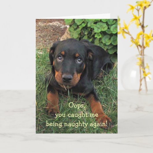 Naughty Puppy Moederdag Kaart (Gele Bloem)