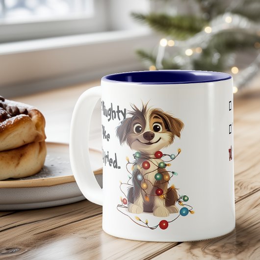 Naughty Puppy Santa Checklist Blauw Tweekleurige Koffiemok