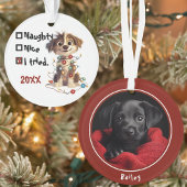 Naughty Puppy Santa Checklist Groen Ornament