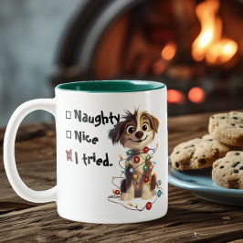Naughty Puppy Santa Checklist Groen Tweekleurige Koffiemok