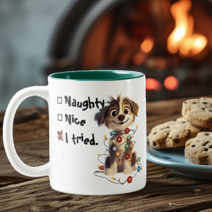 Naughty Puppy Santa Checklist Groen Tweekleurige Koffiemok