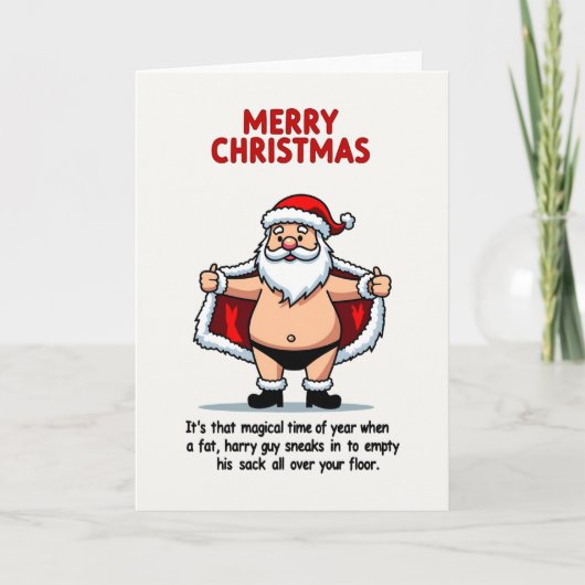 Naughty Santa Christmas Card Funny Joke Kaart (Voorkant)