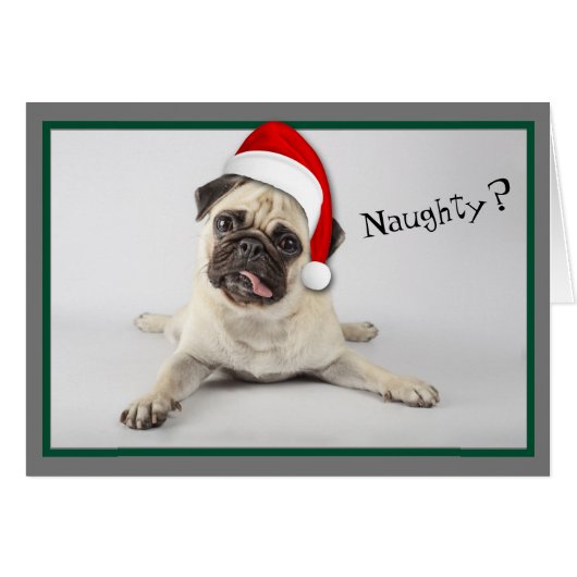 Naughty Santa Hat Pug Dog Kerstmis (Voorkant Horizontaal)