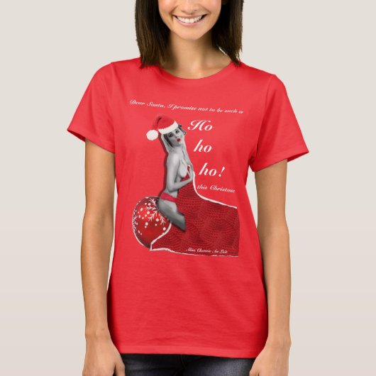 Naughty Santa Pinup Joke Dames Kerst T-shirt (Voorkant)