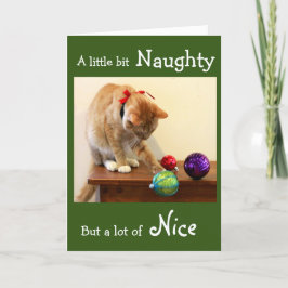 Naughty Sinaasappel Tabby met kerstversiering Kaart