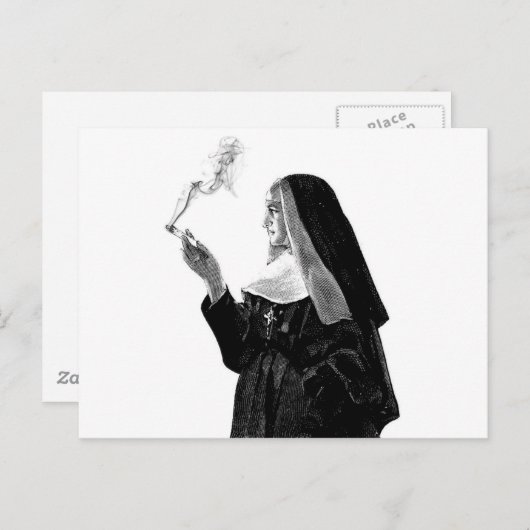 Naughty Smoking Nun Briefkaart (Voorkant / Achterkant)