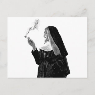 Naughty Smoking Nun Briefkaart