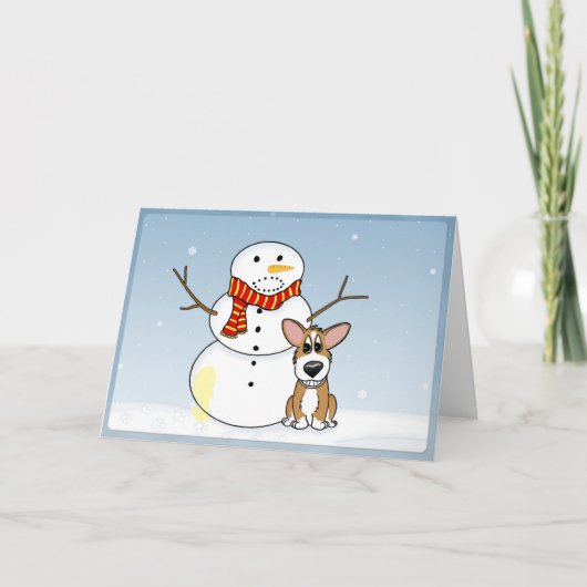 Naughty Snowman Corgi Christmas Kaart (Voorkant)