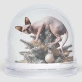Naughty Sphynx Christmas Cat Snow Wereldbol Sneeuwbol (Voorkant)