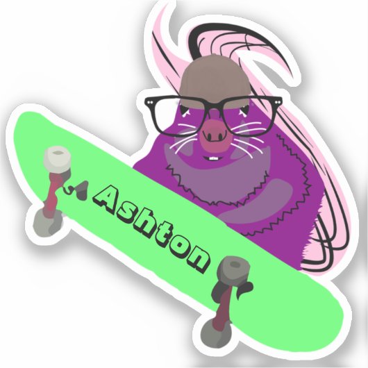 Naughty Squirrel #1024 Schaats Aangepaste naam Sticker (Voorkant)