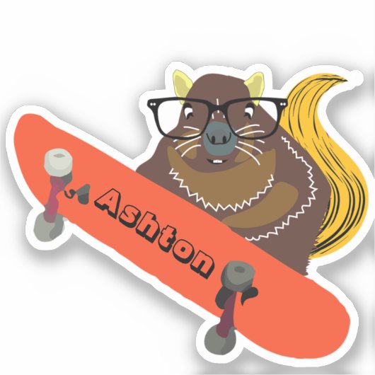 Naughty Squirrel #1033 Schaats Aangepaste naam Sticker (Voorkant)