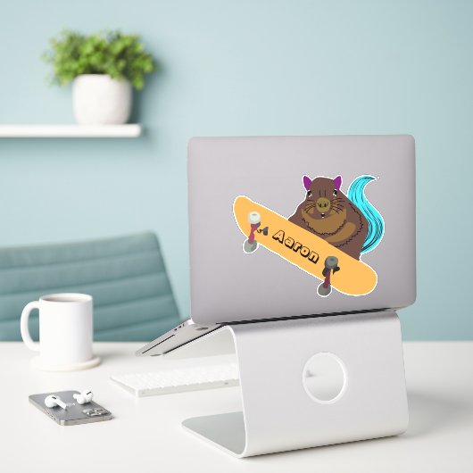 Naughty Squirrel #145 Skateboarden Sticker (Laptop op bureau)