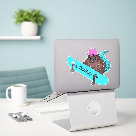 Naughty Squirrel #282 Hailey Skateboarding Sticker (Laptop op bureau)