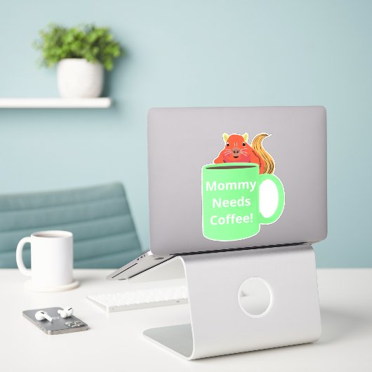 Naughty Squirrel #356 Koffiebeker Sticker (Laptop op bureau)
