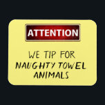 Naughty Towel Animals Funny Cruise Deurmarker Magneet<br><div class="desc">Dit ontwerp is gemaakt door middel van digitale kunst. Het kan worden aangepast in het gebied dat wordt aangeboden of aangepast door de klik te kiezen om de andere optie aan te passen en de naam, initialen of woorden te wijzigen. U kunt de tekstkleur en de stijl ook veranderen of...</div>