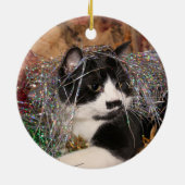 Naughty tuxedo kat Kerstmis Keramisch Ornament (Achterkant)
