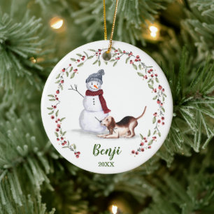 Naughty Waterverf Beagle Dog Photo Memory Keramisch Ornament
