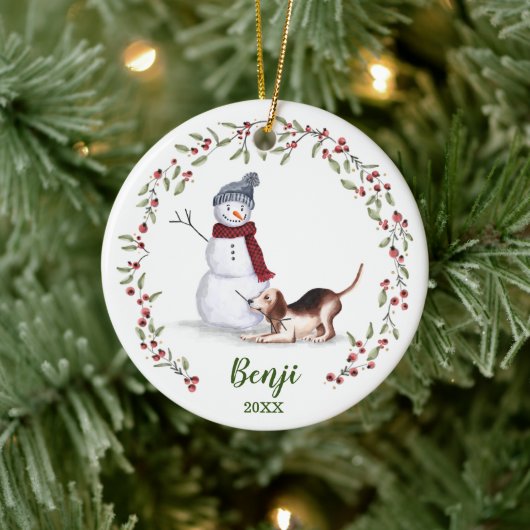 Naughty Waterverf Beagle Dog Photo Memory Keramisch Ornament (Boom)
